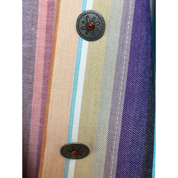 Silverado Women's Large Blue Fiesta Stripe Cowboy Short Sleeve Fringe Vest - Picture 7 of 9